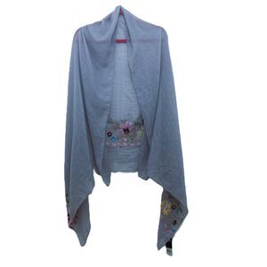 Bijoux Terner Shawl Floral Embroidered Boho Multicolor Flower 2 Ways Scarf Gray